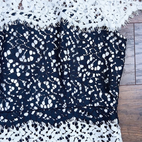 MILLY • Gabrielle Dress color block lace two tone sheath black white cocktail - Picture 8 of 14